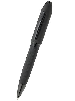 Peerless™ Polished Black PVD Engraved Diamond Pattern with Black PVD Appointments and Swarovski Crystal Ballpoint Pen - By Baano