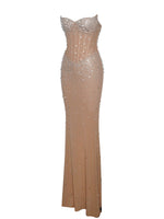 Fatima Nude Crystal Sleeveless Corset Mermaid Maxi Dress Miss Circle