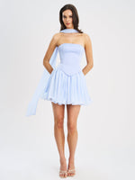Valentina Baby Blue Boned Curve Edge Peplum Mini Dress