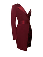 Silver Night Wine Red Sequin Crepe Tuxedo Blazer Dress