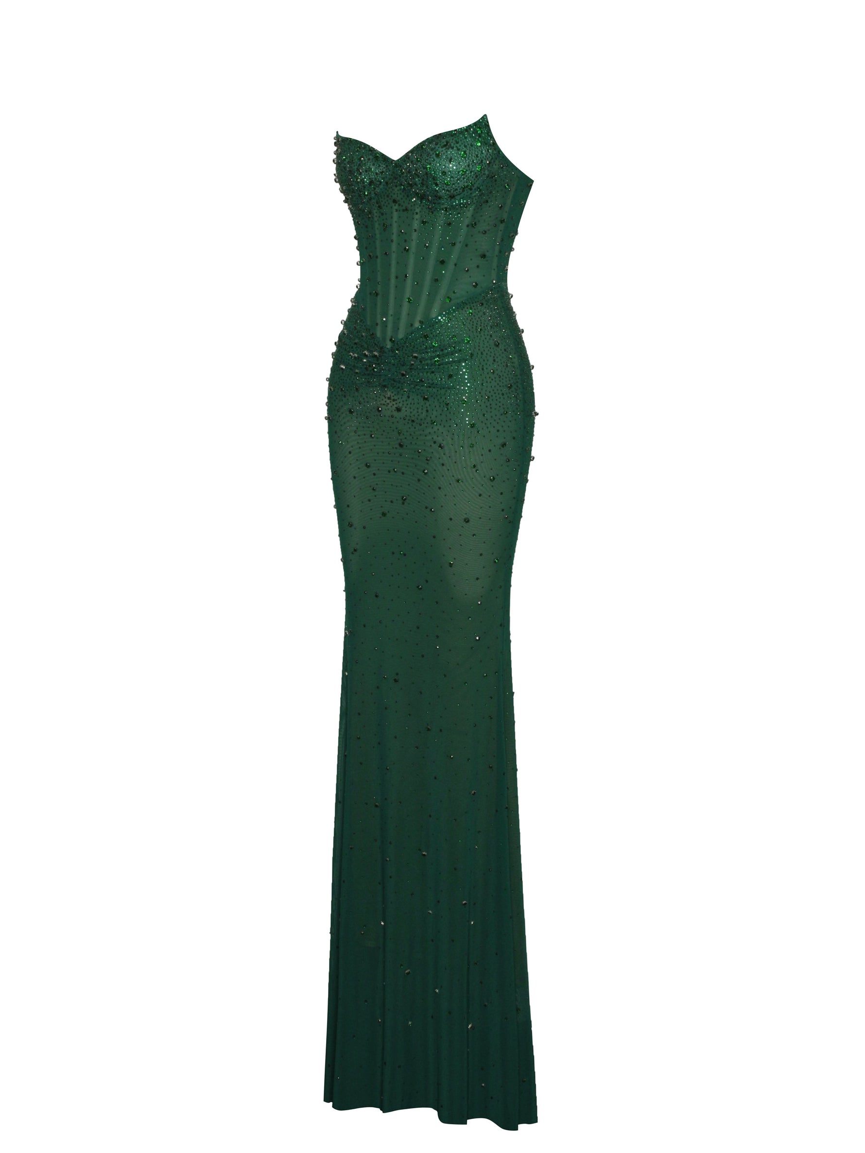 Fatima Green Crystal Sleeveless Corset Mermaid Maxi Dress Miss Circle