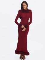 Melrose Burgundy Petite-Length Rhinestone Mesh Low Back Mermaid Gown