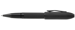 Peerless™ Polished Black PVD Engraved Diamond Pattern with Black PVD Appointments and Swarovski Crystal Rollerball Pen - By Baano