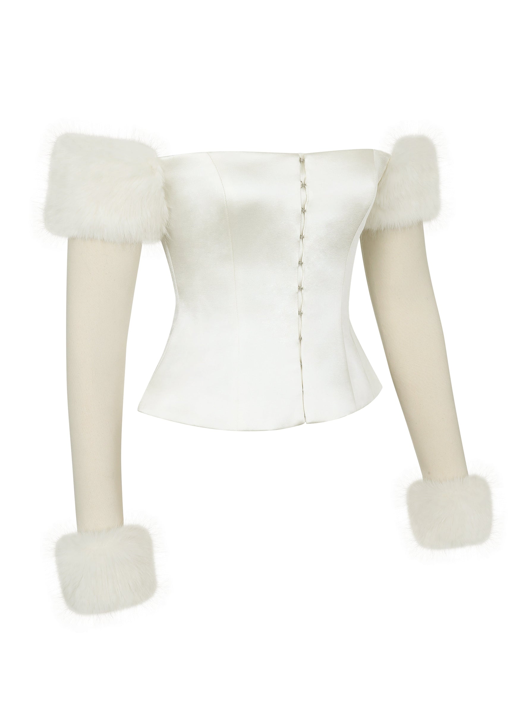 Nola Ivory Off-Shoulder Fur Trimmed Top Miss Circle