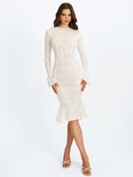 Pamina Beige Crochet Long Sleeve Midi Flare Mermaid Dress
