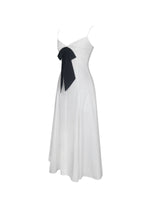 Corinne White Poplin Flared Midi Dress with Removable Bow Miss Circle