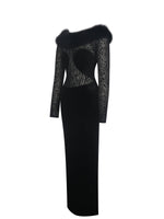 Alexis Black Velvet Animal Print Fur Boatneck Maxi Dress Miss Circle