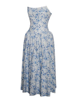 Paloma Blue Print Linen Corset Draping Top Midi Dress Miss Circle