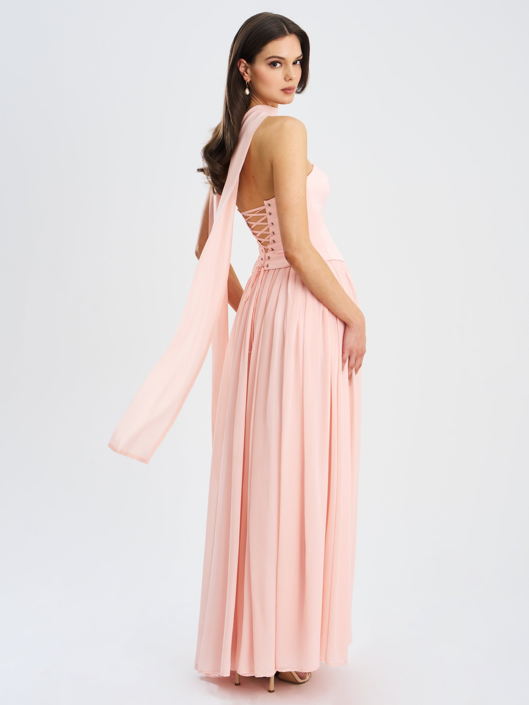 Qianna Baby Pink Peplum Drop Waist Chiffon Gown Miss Circle