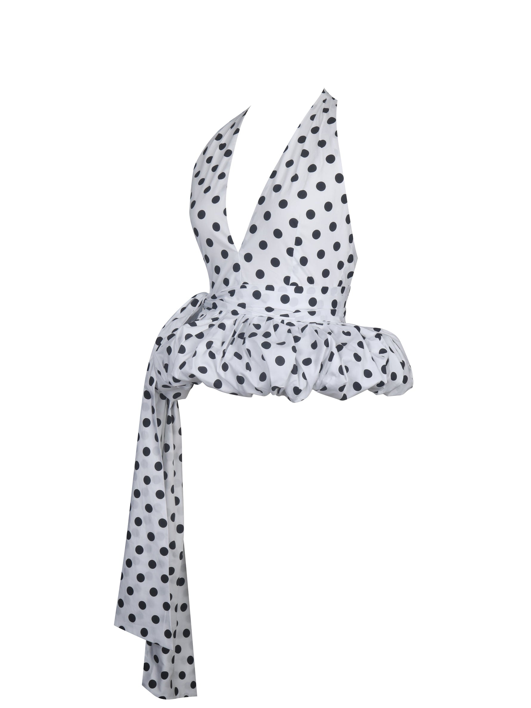 Ilene White and Black Polka Dot Bubble Hem Halter Top Miss Circle