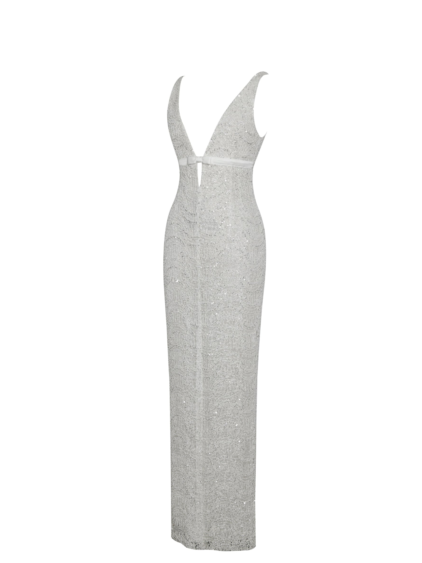 Adelaide White Beaded Sequin Net Bodycon Gown Miss Circle