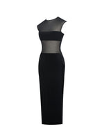 Quielle Black Mesh and Velvet Midi Bodycon Dress Miss Circle