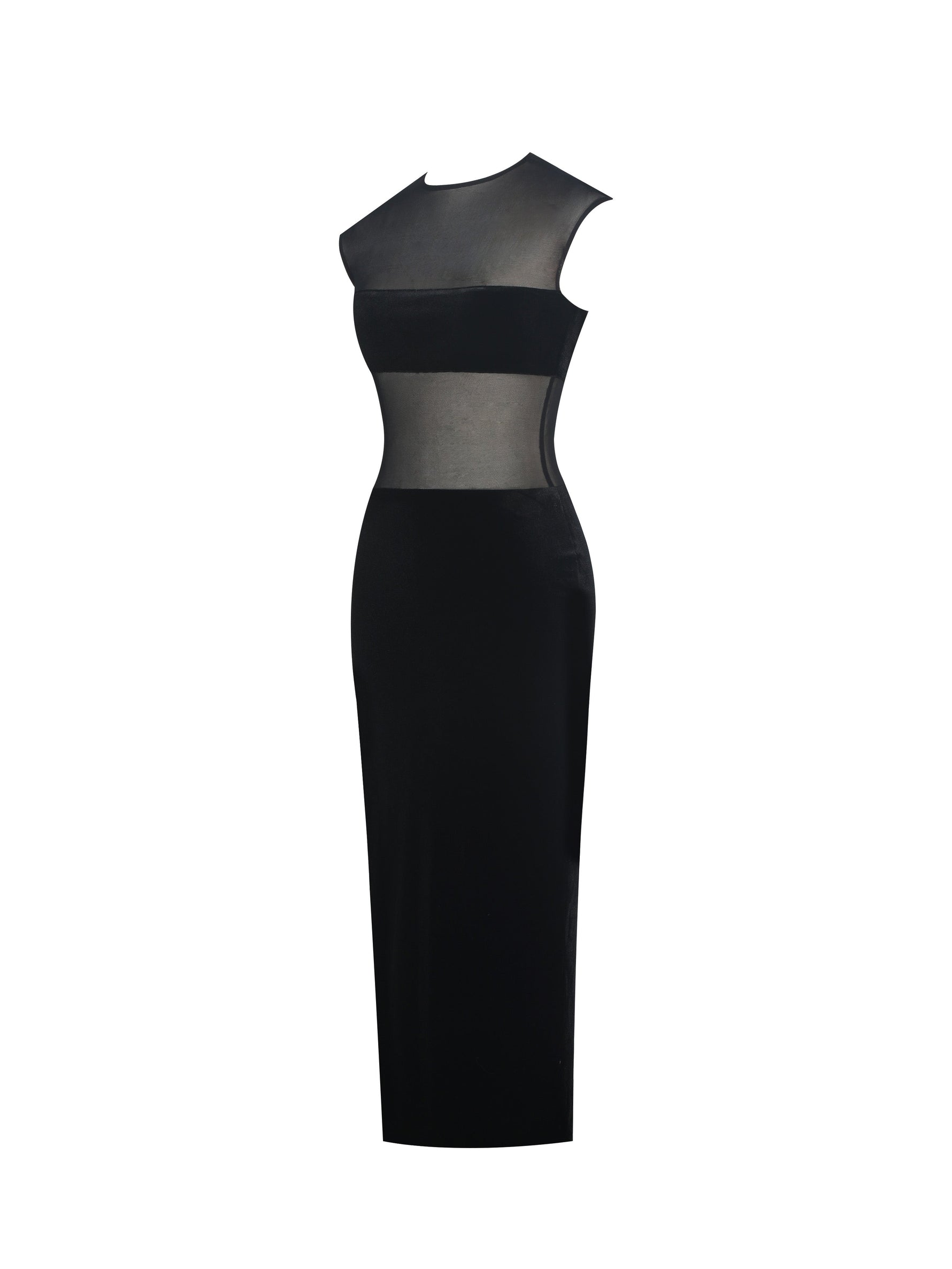 Quielle Black Mesh and Velvet Midi Bodycon Dress Miss Circle