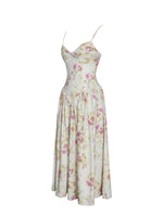 Jacinda Yellow Floral Print Ruched Breast Linen Midi Dress