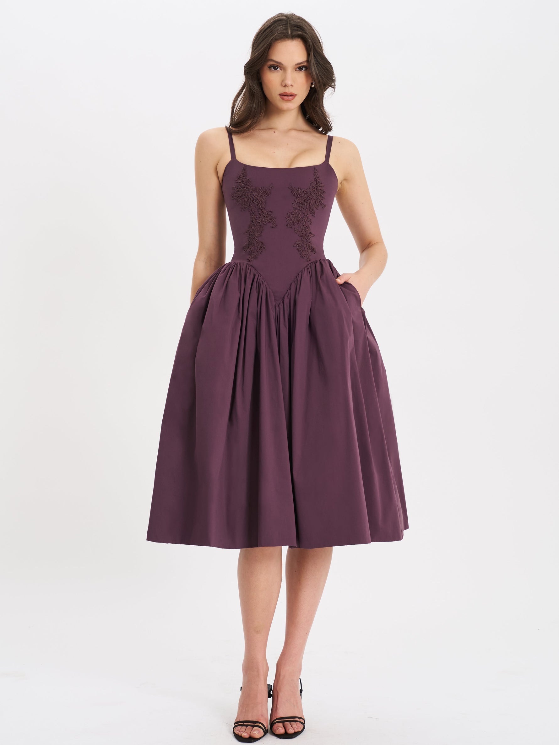 Oakleigh Blackberry Purple Cotton Lace-up Back Midi Dress Miss Circle