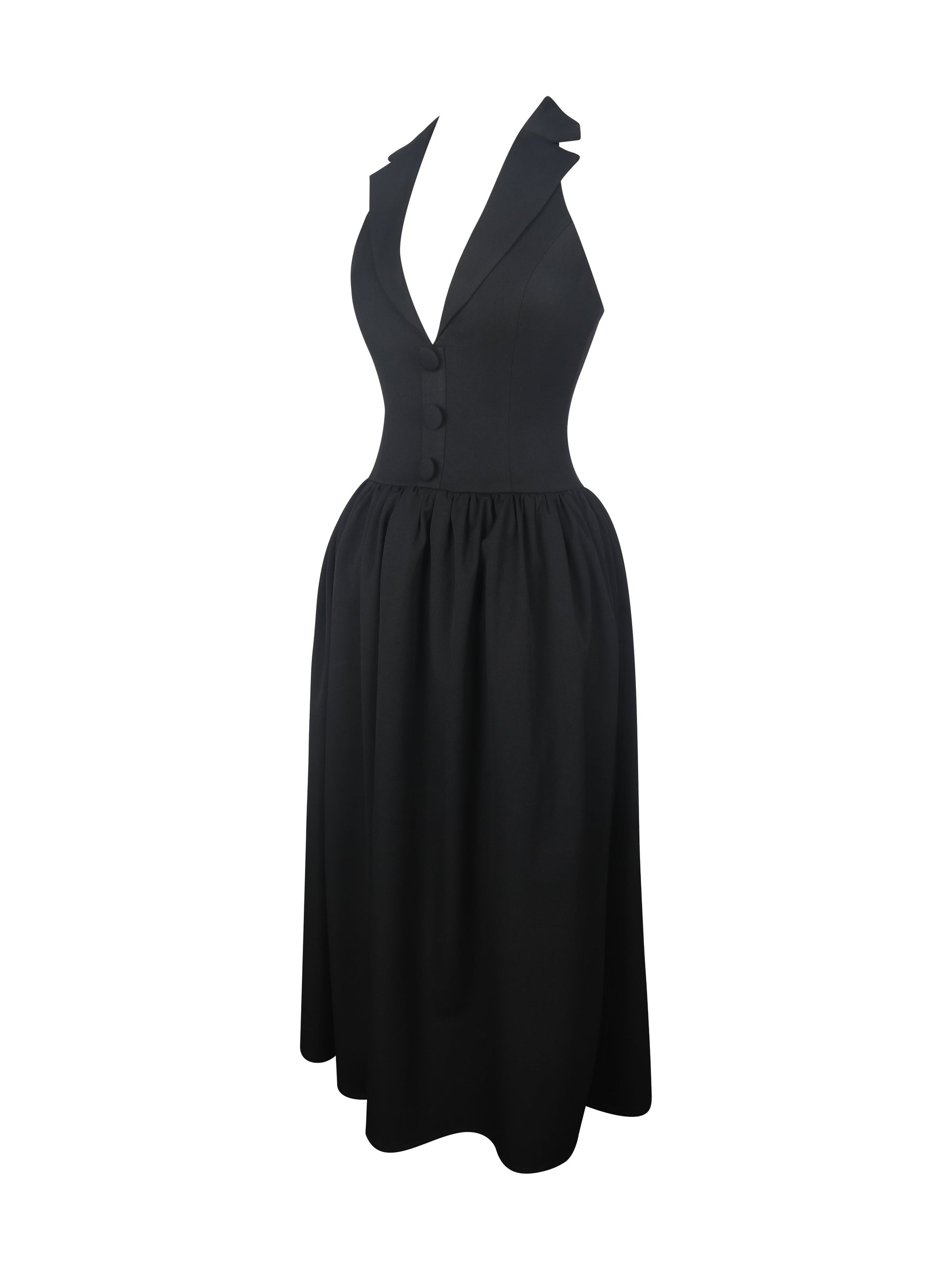 Delaney Black Lapel Halter Midi A-Line Dress Miss Circle