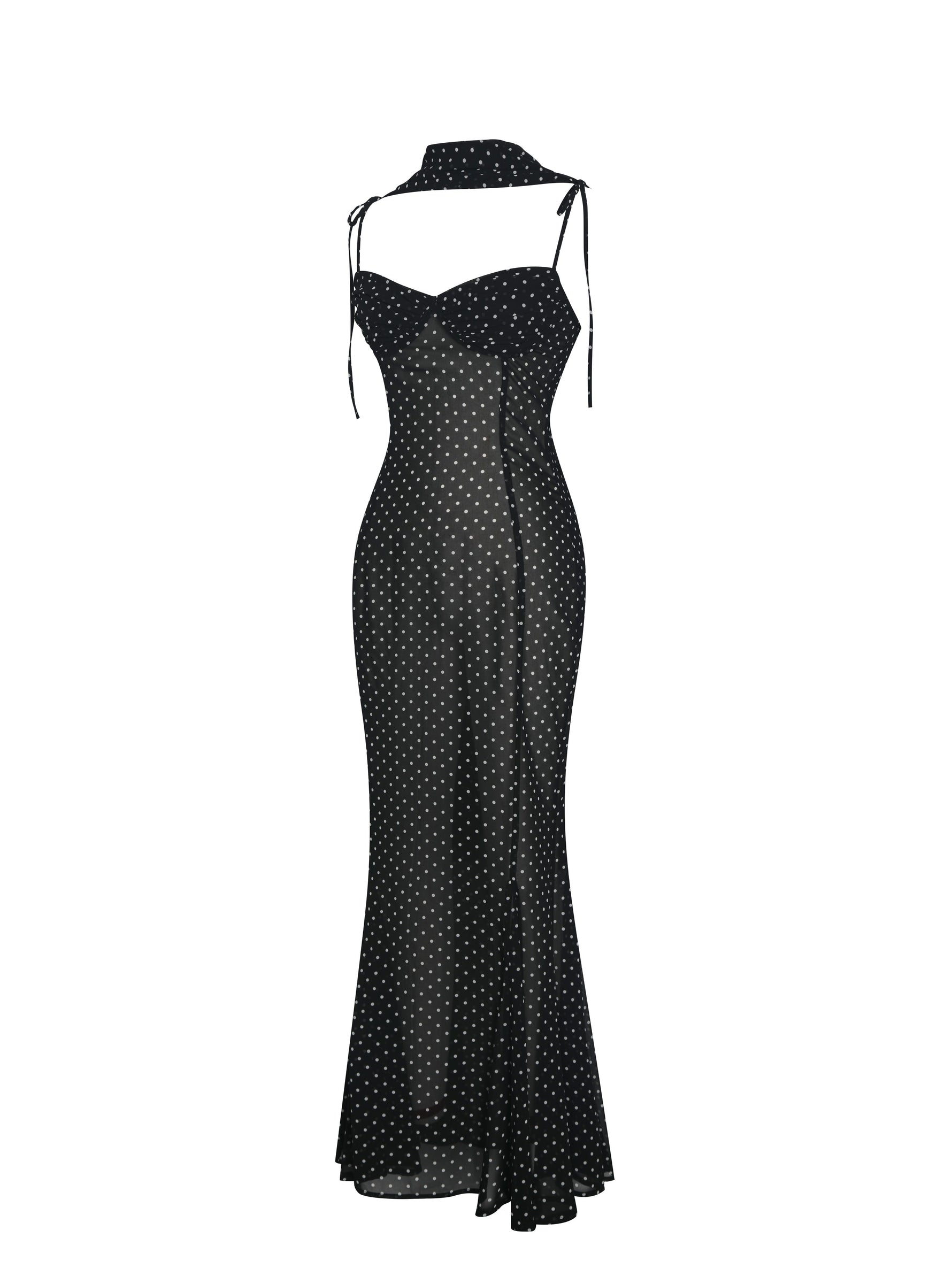 Yadira Black Base Polka Dot Chiffon Maxi Dress Miss Circle