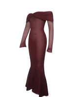Kaedyn Burgundy Off Shoulder Long Sleeve Crochet Mermaid Maxi Dress Miss Circle