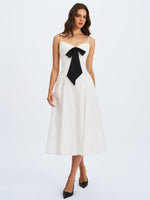 Corinne White Poplin Flared Midi Dress with Removable Bow Miss Circle