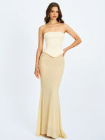 Adelina Butter Yellow Peplum Mermaid Gown with Lace-up Back Miss Circle