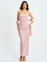 Raizel Pink Beaded Sequin Bodycon Gown with Scarf Miss Circle