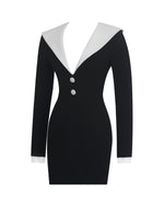 Heather Black Collared Decorative Button-Front Mini Dress