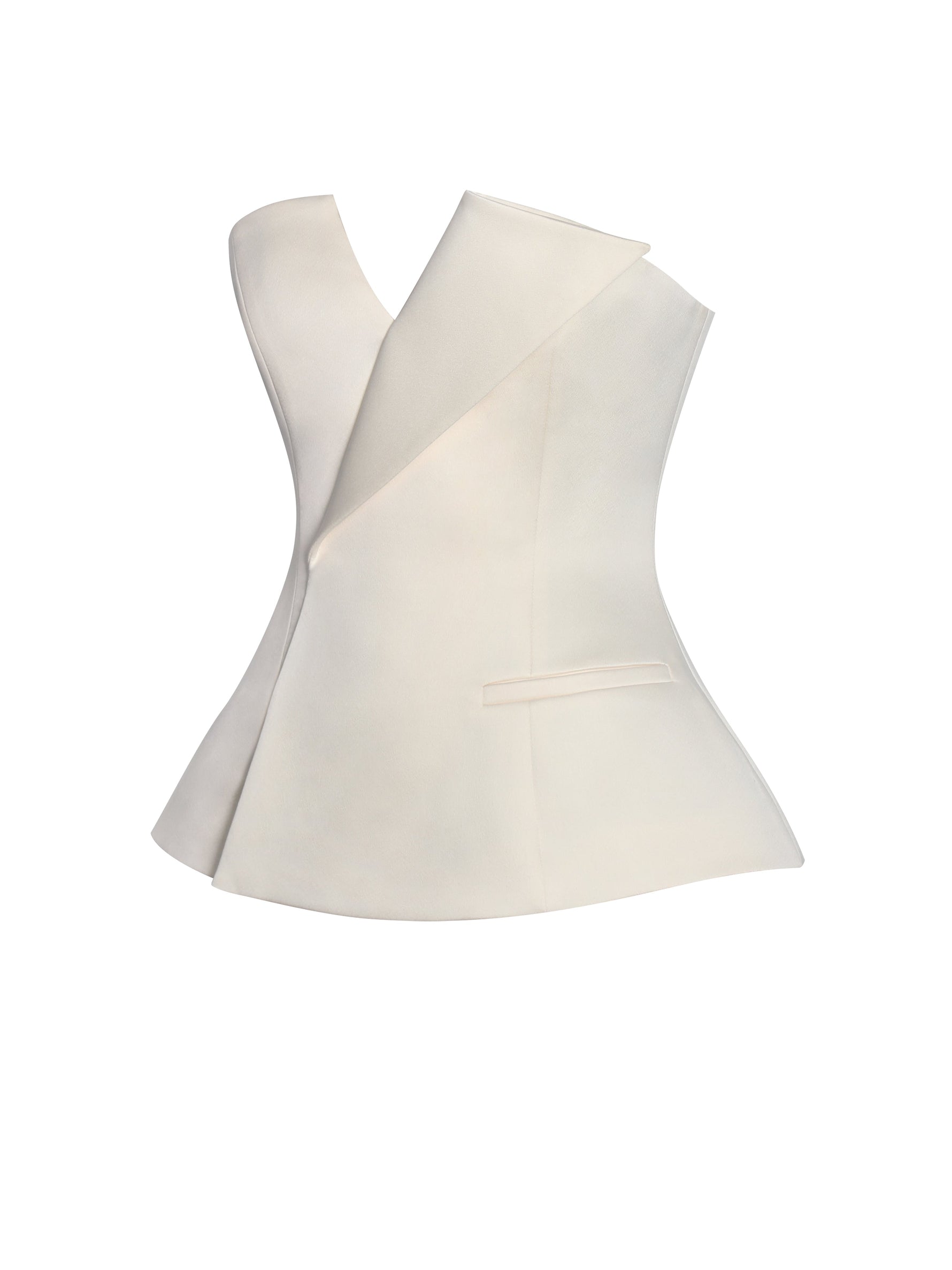 Yani Ivory Asymmetrical Lapel Sleeveless Peplum Top Miss Circle