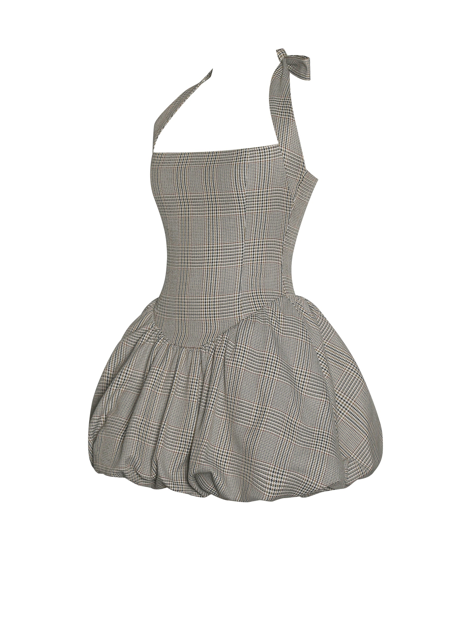Dacia Plaid Halter Lace-up Bubble Mini Dress Miss Circle