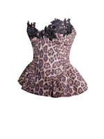 Qiara Cheetah Print Peplum Top with Lace Trim Miss Circle