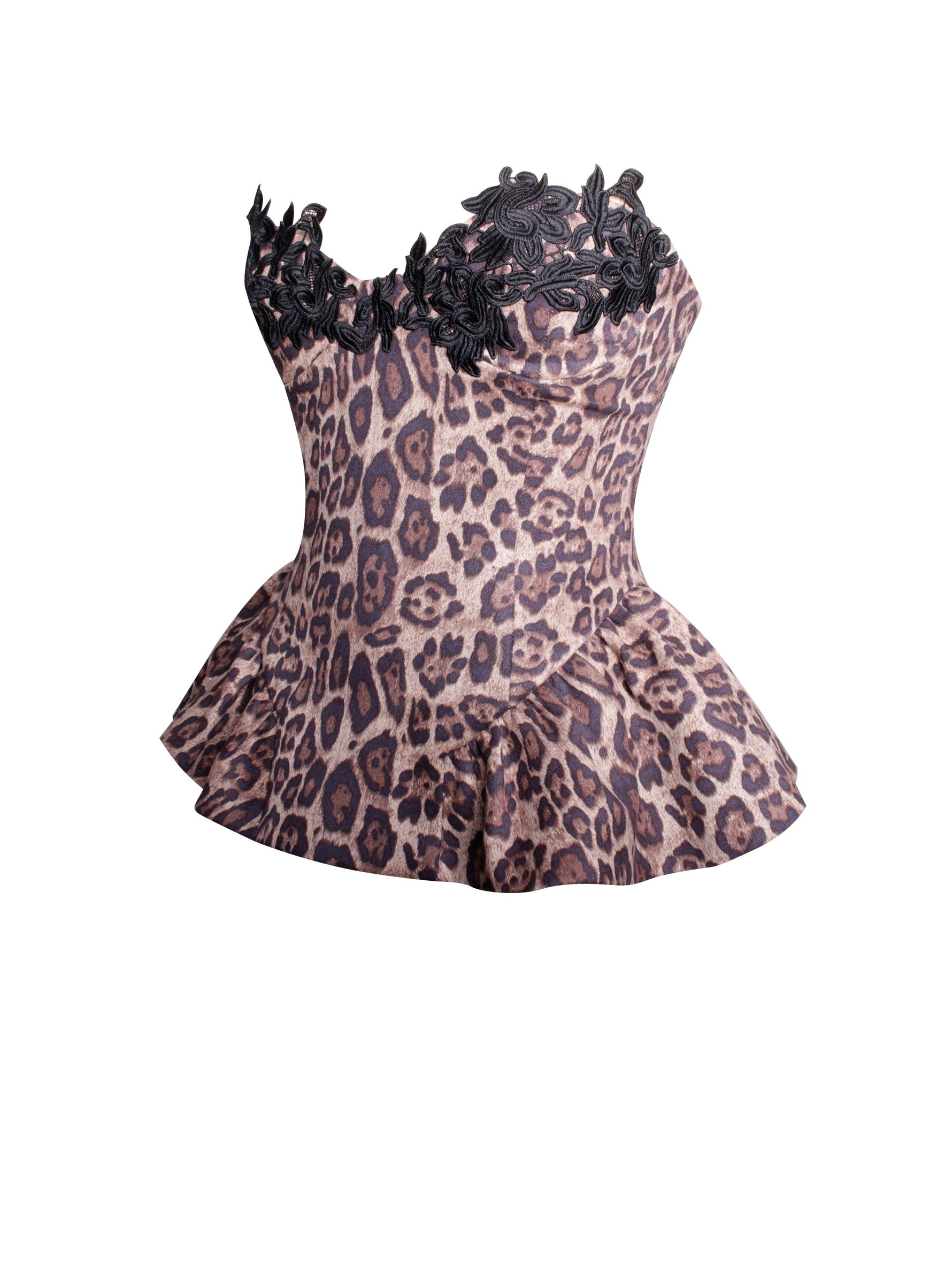 Qiara Cheetah Print Peplum Top with Lace Trim Miss Circle