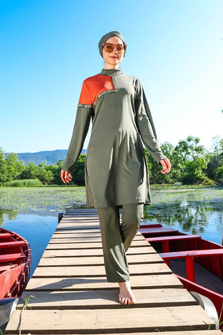 Lycra Khaki Burkini Modest Swimwear M2108 - By Baano