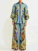 Printed Button Up Shirt and Pants Set