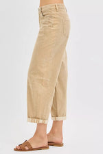 Risen High Rise Crop Barrel Corduroy Pants For Women