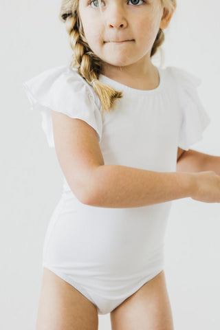 White S/S Flutter Sleeve Leotard - By Baano