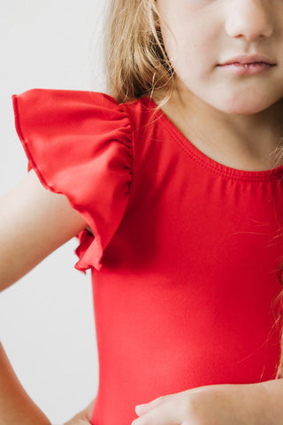 Red S/S Flutter Sleeve Leotard - By Baano