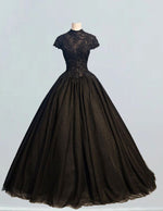 Black high collar beading lace applique wedding ball gown bridal prom dress