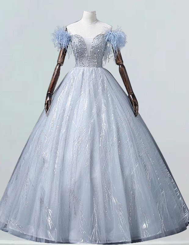 Elegant Off-Shoulder Tulle Prom Dress | Beaded Ball Gown Bridesmaid Dress