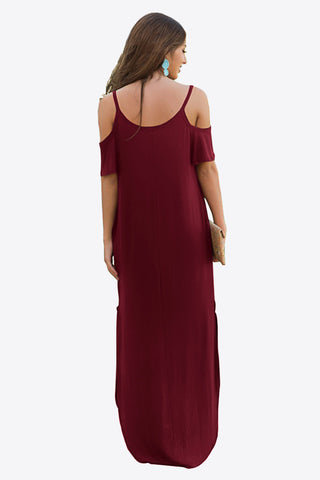 Cold-Shoulder Split Maxi Dress With Pockets
