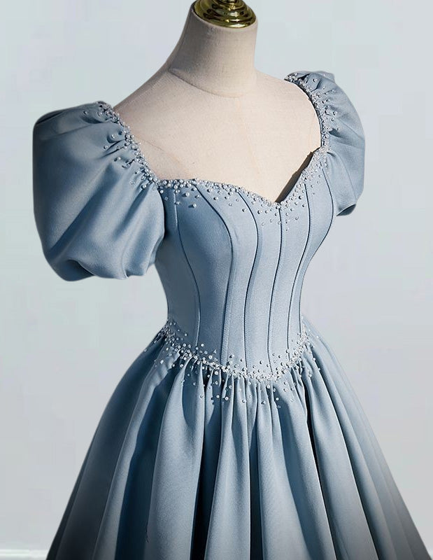 Girls' Elegant Satin Sweetheart Quinceanera Dress Pearl Beaded Ball Gown