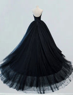 Black strapless tulle chapel train ball gown princess wedding bridal dress fairy a line prom dress