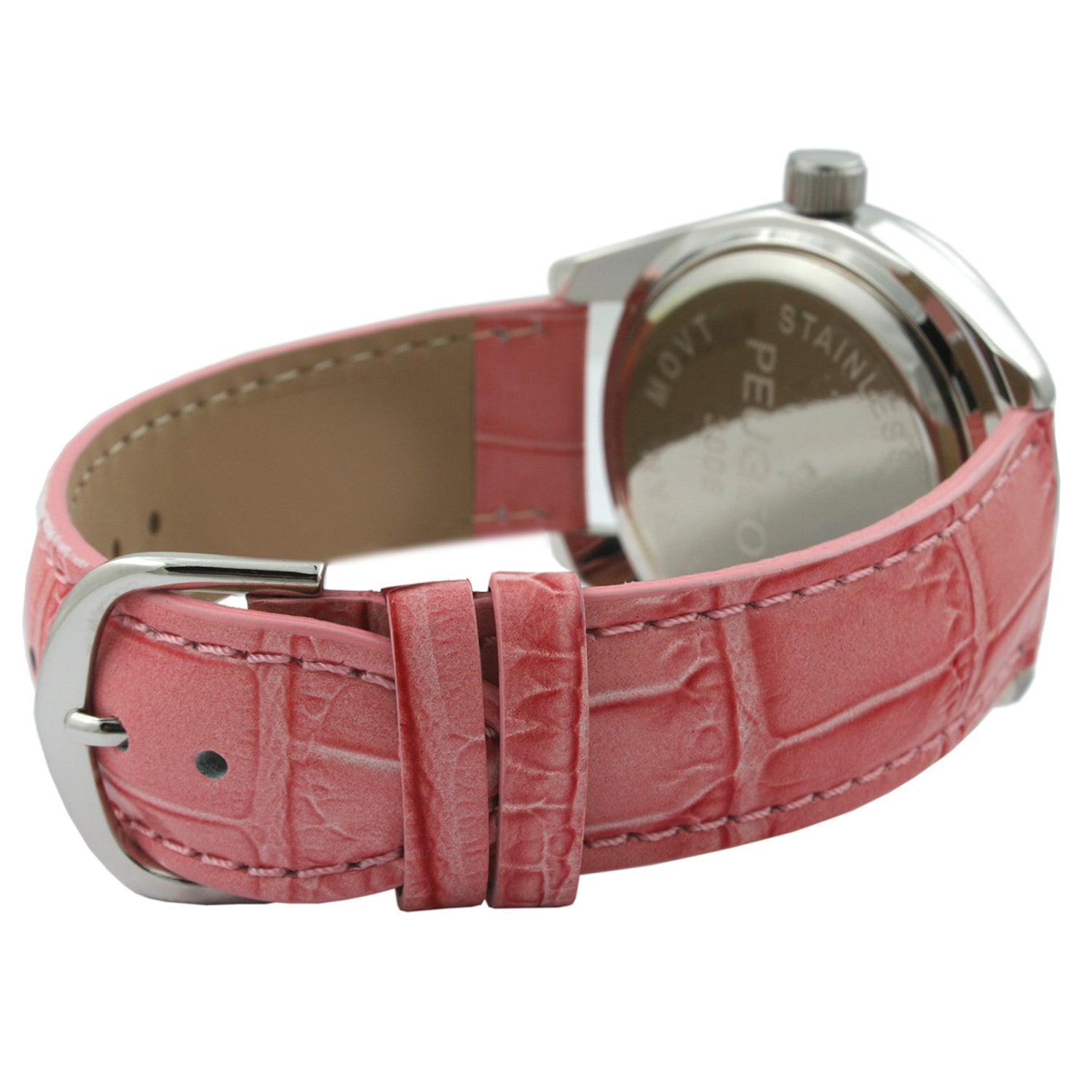 Women's Pink Watch 40mm Bold Crystal Bezel Leather Strap Peugeot Watches