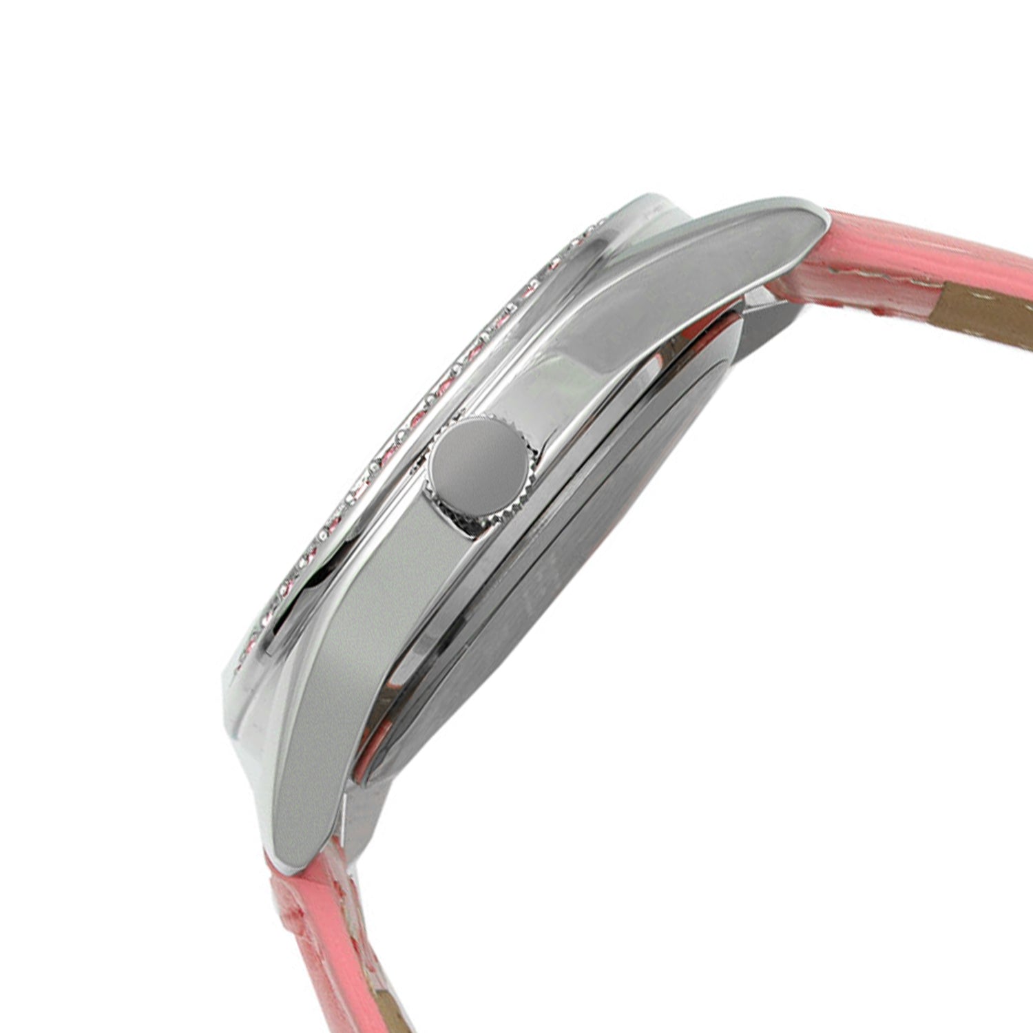 Women's Pink Watch 40mm Bold Crystal Bezel Leather Strap Peugeot Watches