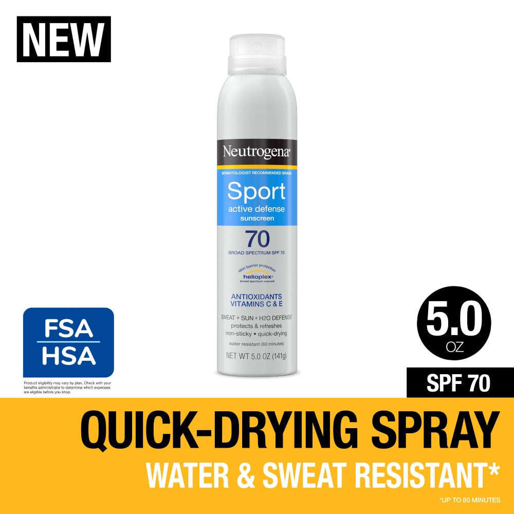 Neutrogena Sport Active Defense SPF 70 Sunscreen Spray 5.0 Oz