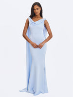 Eira Mist Blue Cowl Scarf-Detail Mermaid Maxi Dress
