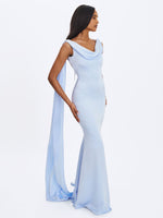 Eira Mist Blue Cowl Scarf-Detail Mermaid Maxi Dress