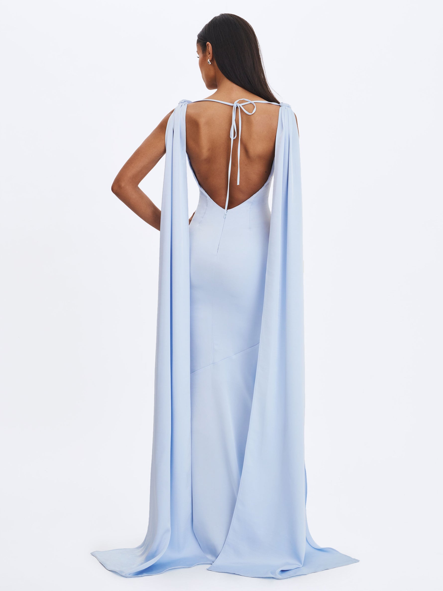 Eira Mist Blue Cowl Scarf-Detail Mermaid Maxi Dress