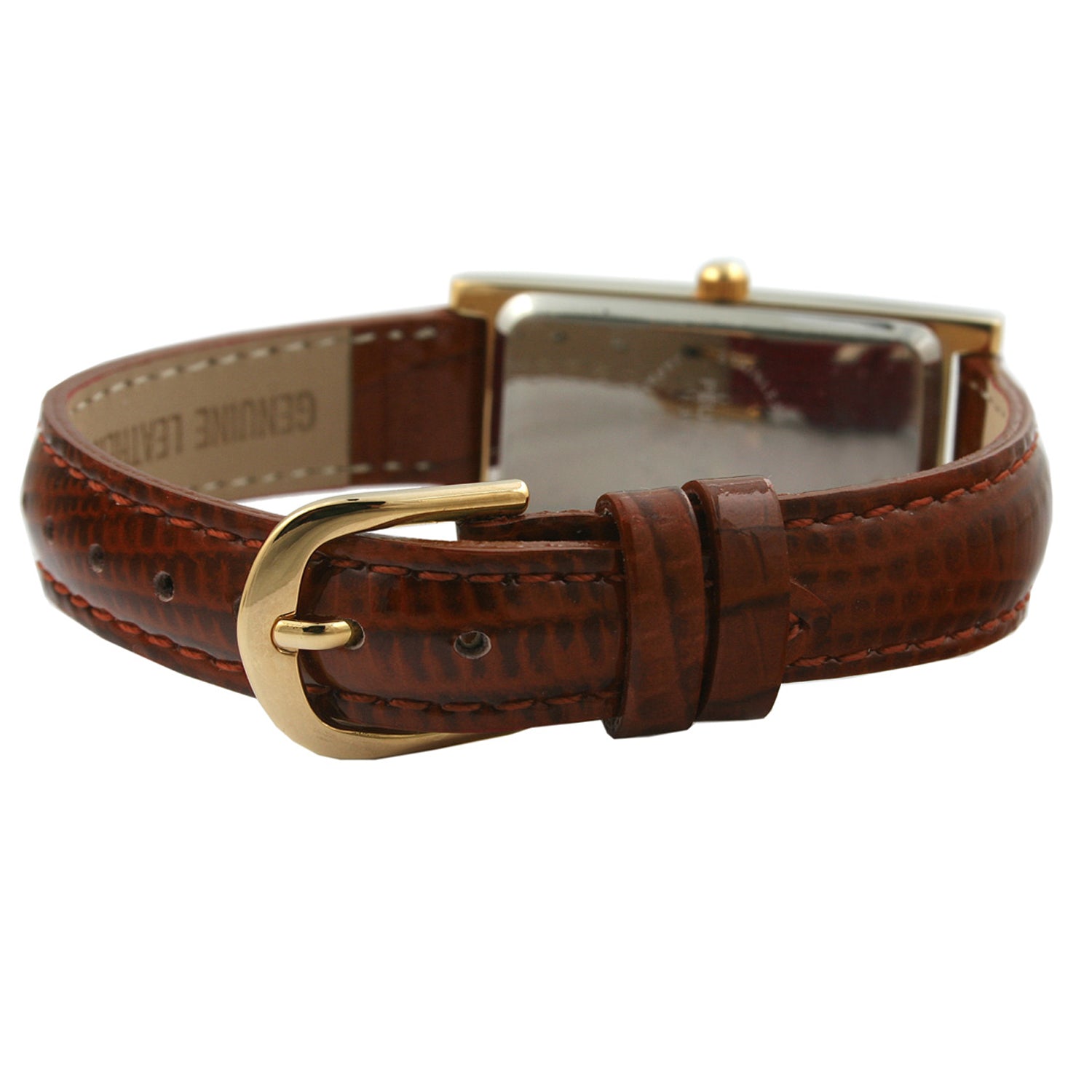 Women's 35x18mm Watch Glossy Brown Leather Strap Peugeot Watches