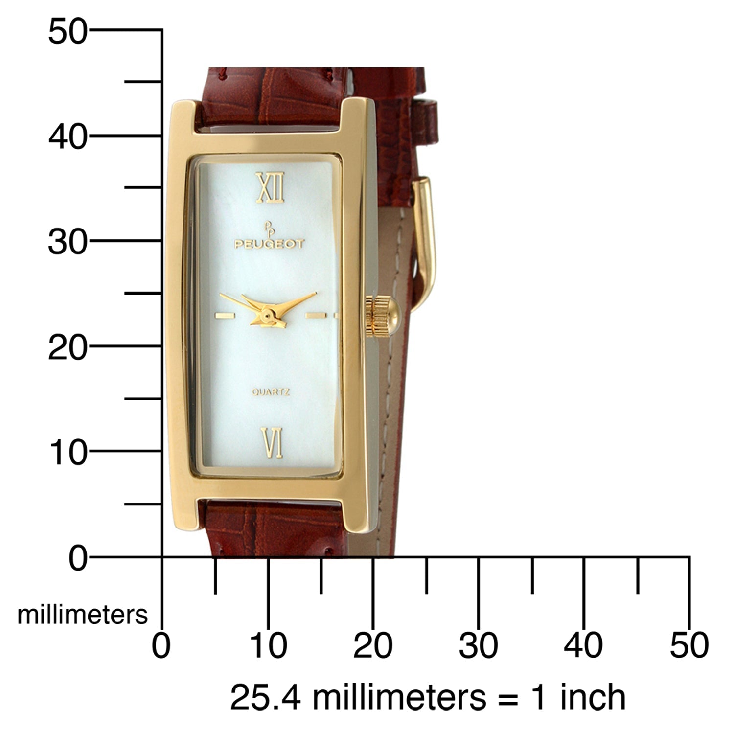 Women's 35x18mm Watch Glossy Brown Leather Strap Peugeot Watches