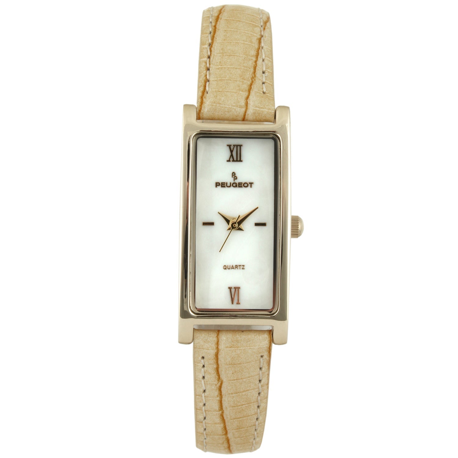 Women 35x18mm Watch Glossy Tan Leather Strap Peugeot Watches