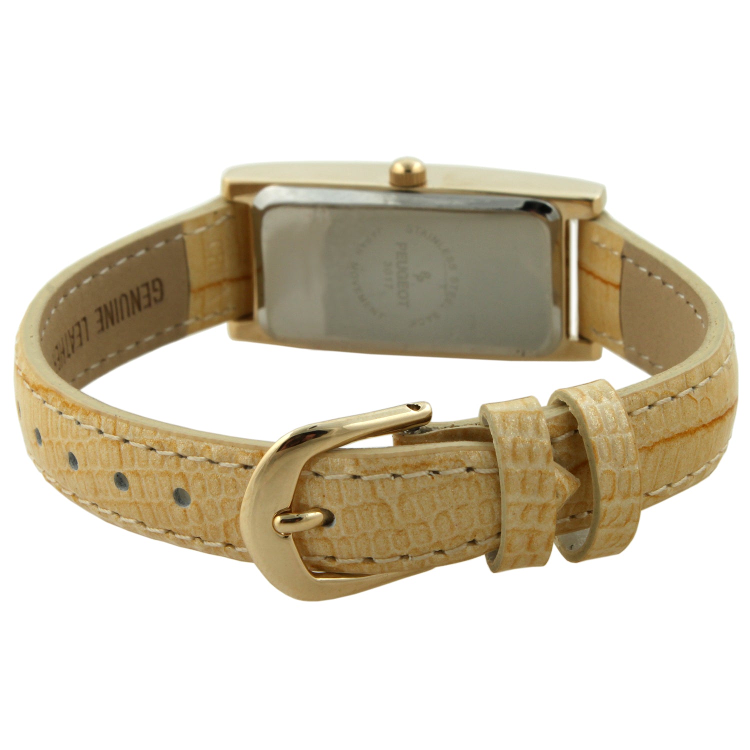 Women 35x18mm Watch Glossy Tan Leather Strap Peugeot Watches